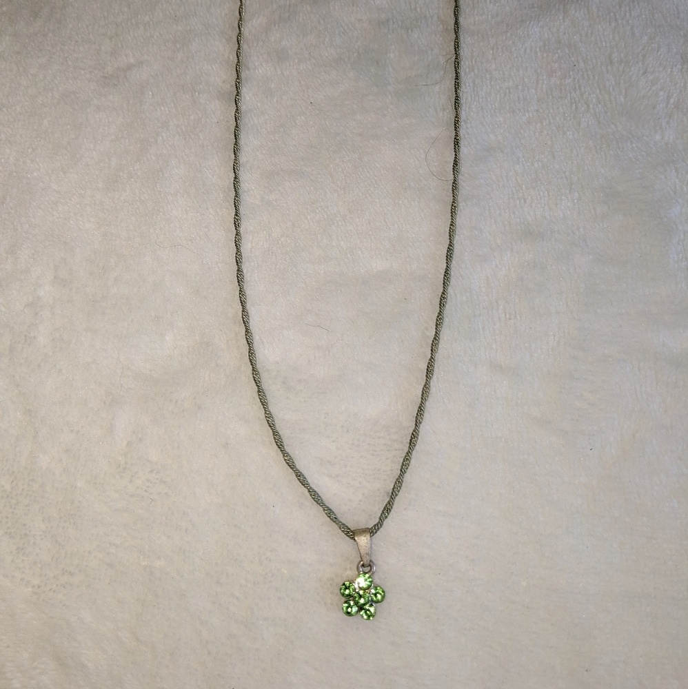 Green Rhinestone Floral Pendant Necklace